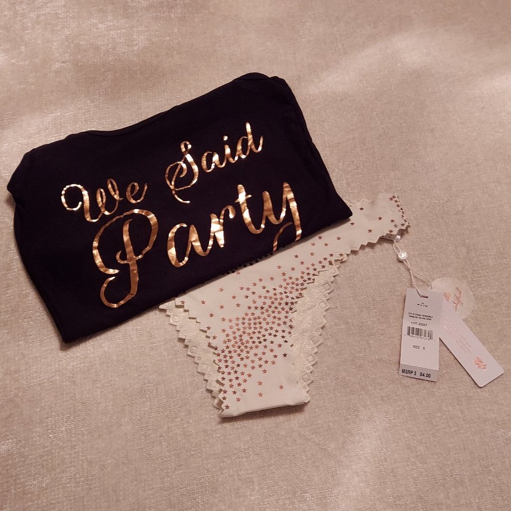 Size S PILQ City Of Stars Reversible Zig Zag Teeny Bikini Bottom Shimmer Gold +